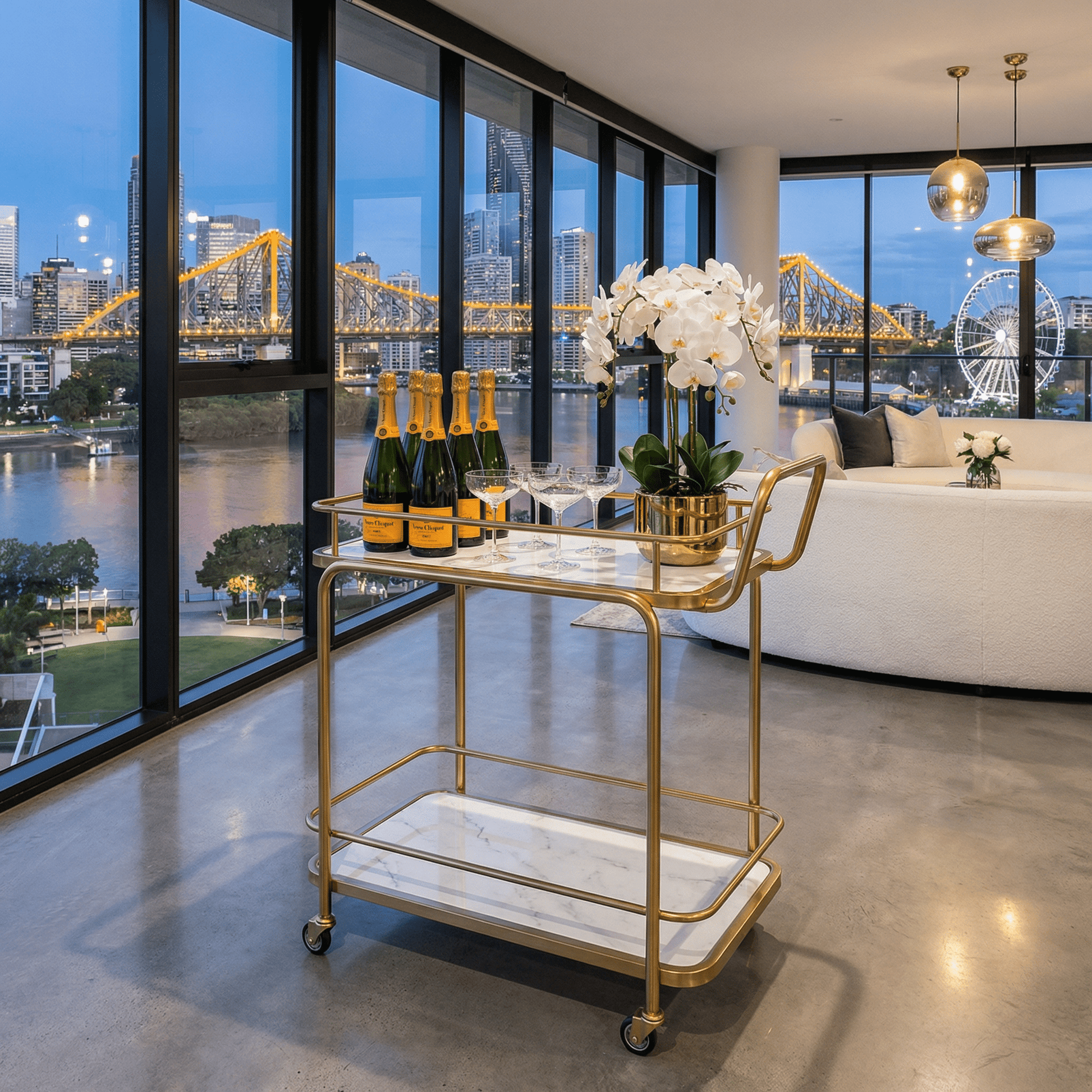 The Subiaco service cart side view — Nordic white bar trolley Australia
