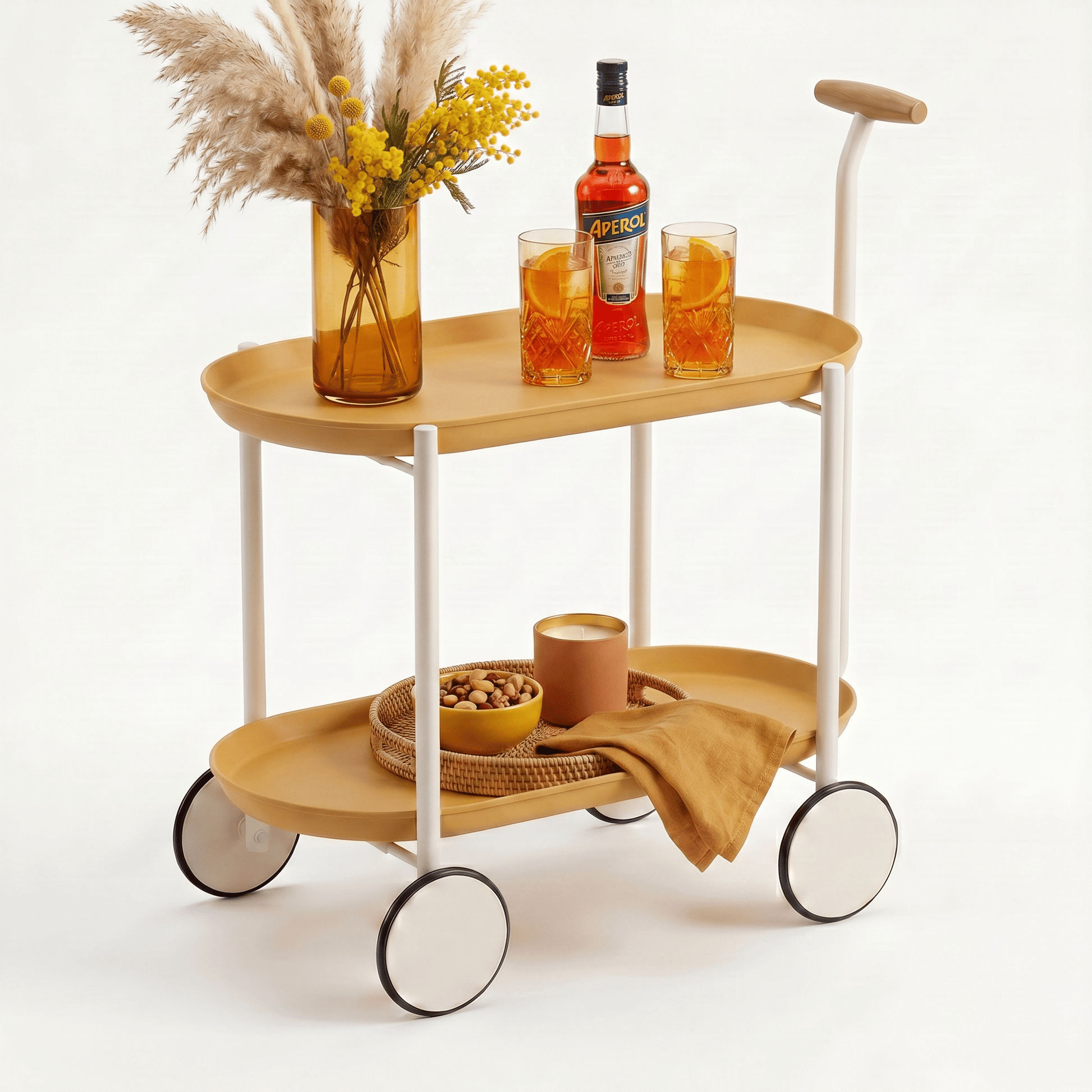 The Surry Hills Two-Tier ABS Rolling Trolley in Yellow, showcasing coastal deco style and sturdy ABS material.