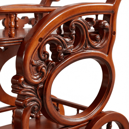 The Tasman wooden bar cart in dining room — traditional timber bar trolley Australia