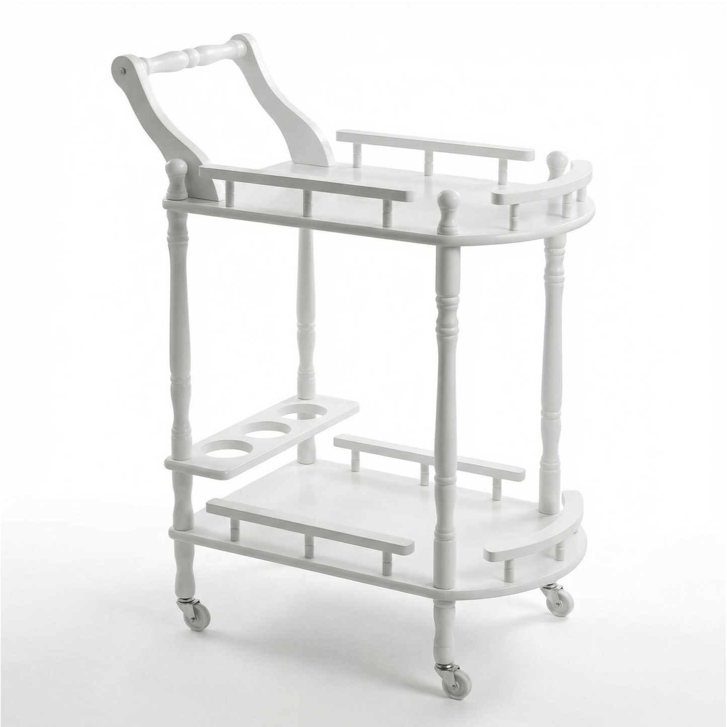 The Windsor classic white wooden trolley in living room — premium timber bar cart Australia