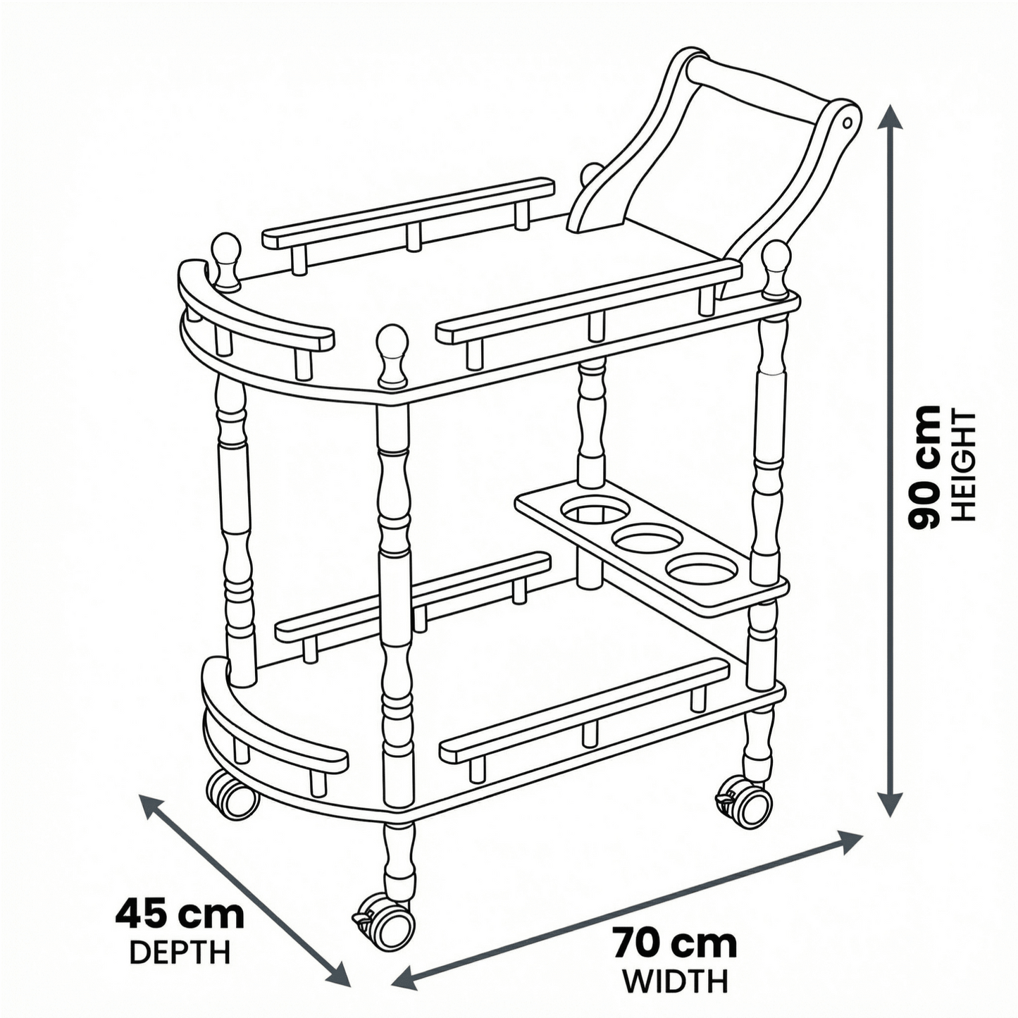 The Windsor classic solid wood beverage trolley — natural timber bar cart Australia