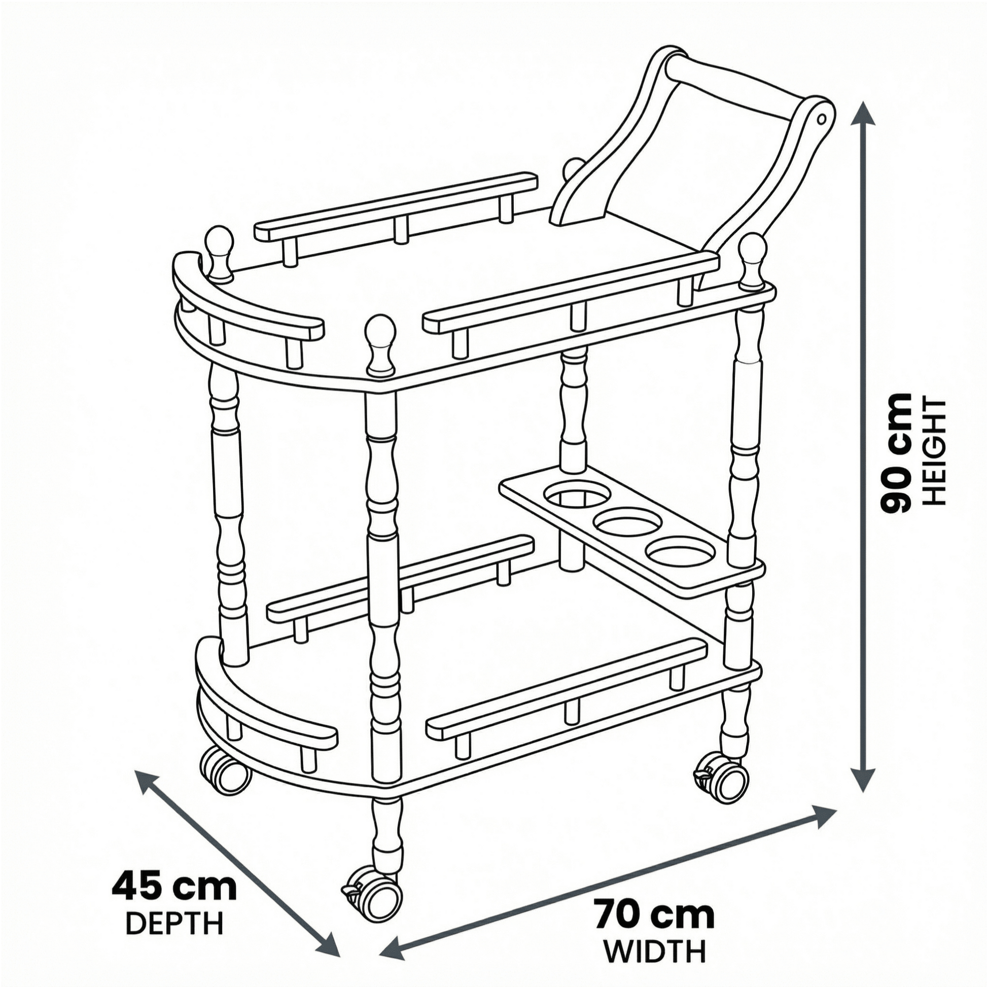 The Windsor classic solid wood beverage trolley — natural timber bar cart Australia
