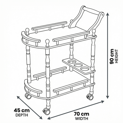 The Windsor classic solid wood beverage trolley — natural timber bar cart Australia