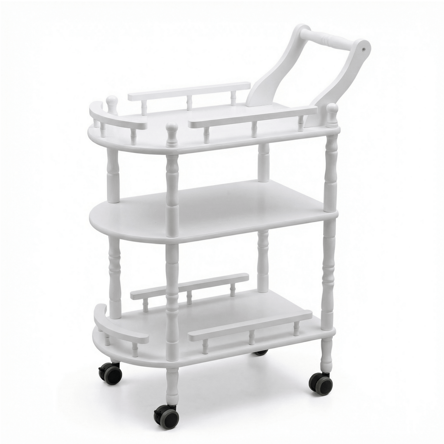 The Windsor White wooden trolley in living room — premium timber bar cart Australia