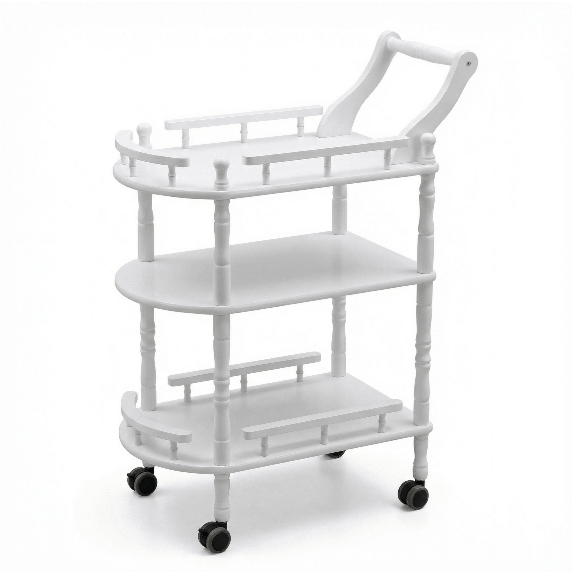 The Windsor White wooden trolley in living room — premium timber bar cart Australia