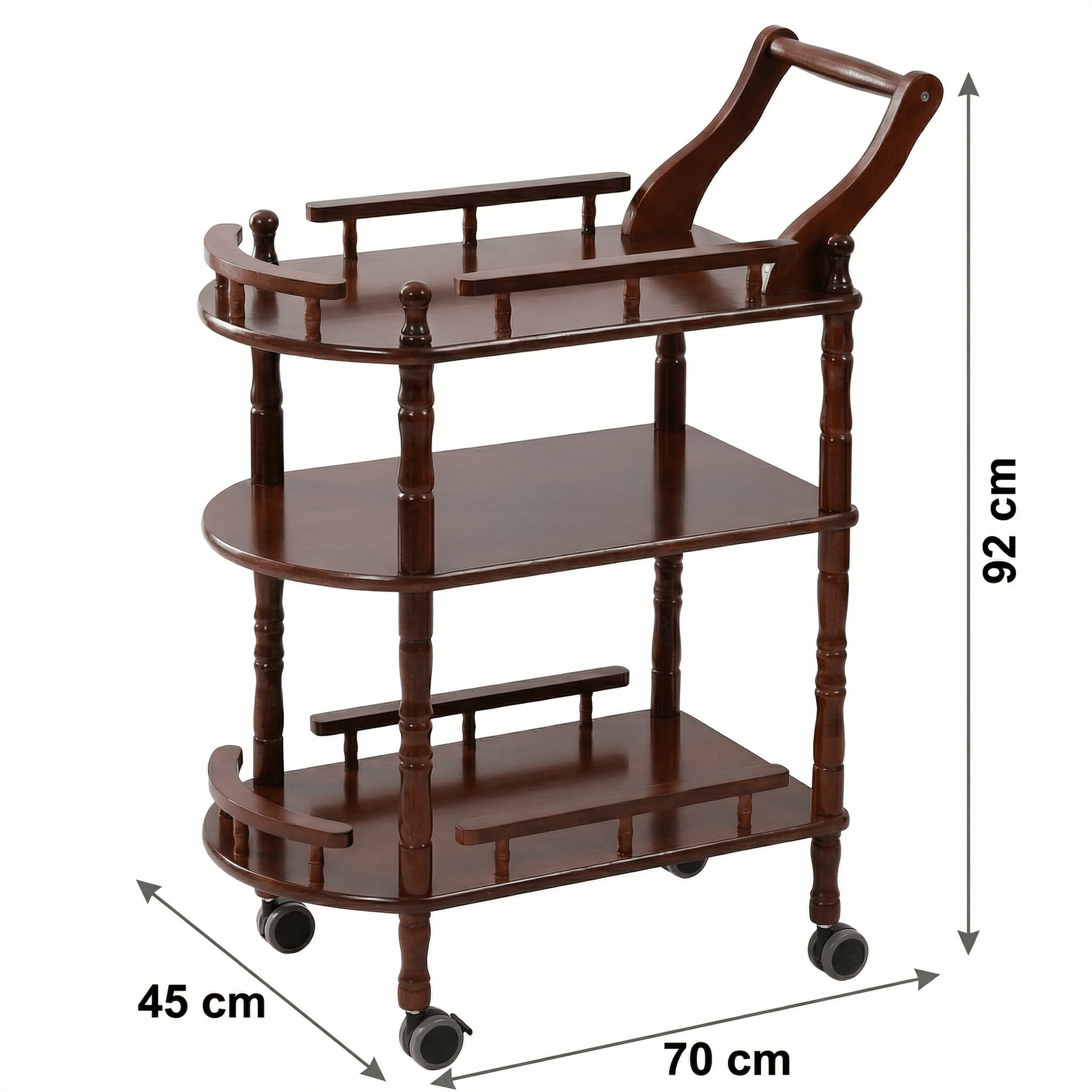 The Windsor wood bar trolley with bottles — classic solid timber drinks cart Australia