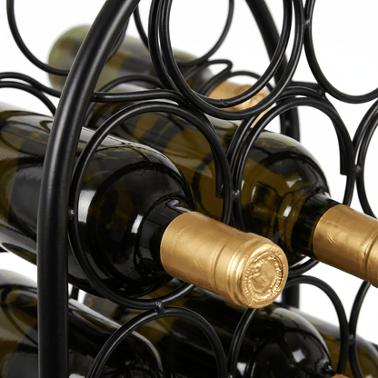 Close-up of The Yarra Glen Arched Iron Wine Rack’s black metal frame highlighting its industrial modern design by Royal Bar Carts.