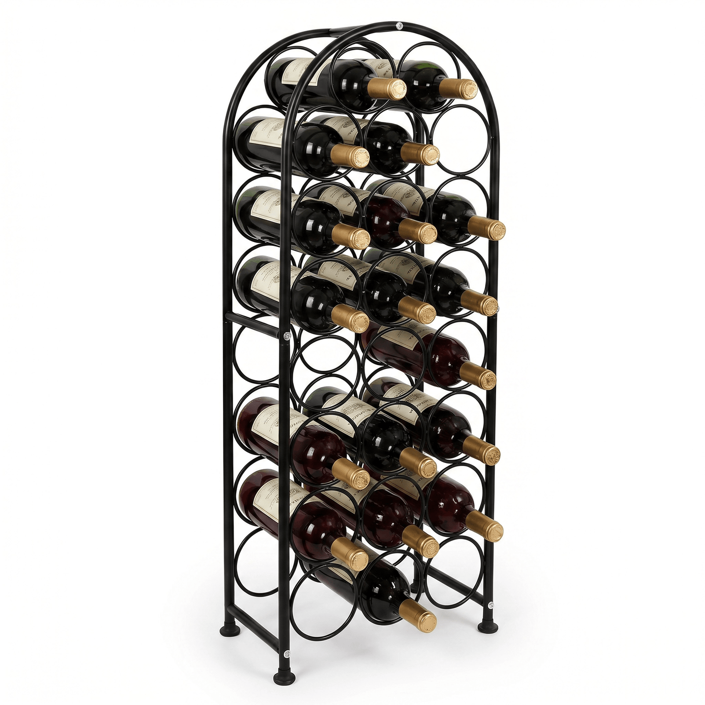 The Yarra Glen Arched Iron Wine Rack by Royal Bar Carts, black industrial metal bar cart with modern deco design.