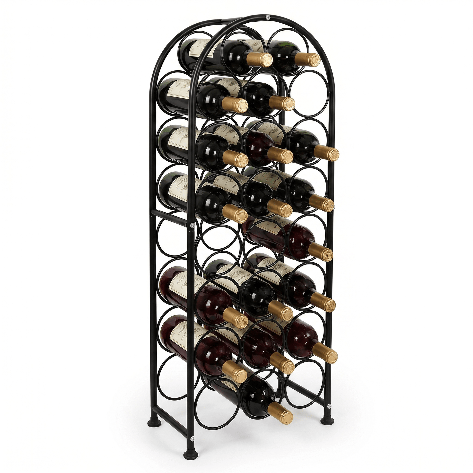 The Yarra Glen Arched Iron Wine Rack by Royal Bar Carts, black industrial metal bar cart with modern deco design.