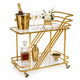 Monte Carlo two-tier gold art deco bar cart — full view of geometric Z-frame design with tempered glass shelves