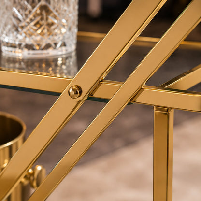 Monte Carlo gold drinks trolley side profile — triple-rail diagonal Z-frame art deco design Australia