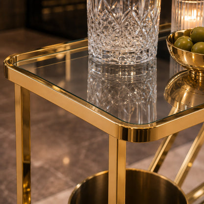 Monte Carlo gold art deco bar cart styled for home entertaining — luxury drinks trolley Australia