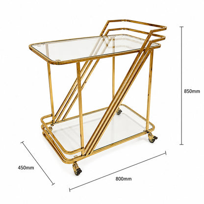 Monte Carlo gold art deco bar cart in hotel lounge — commercial-grade luxury hospitality service trolley