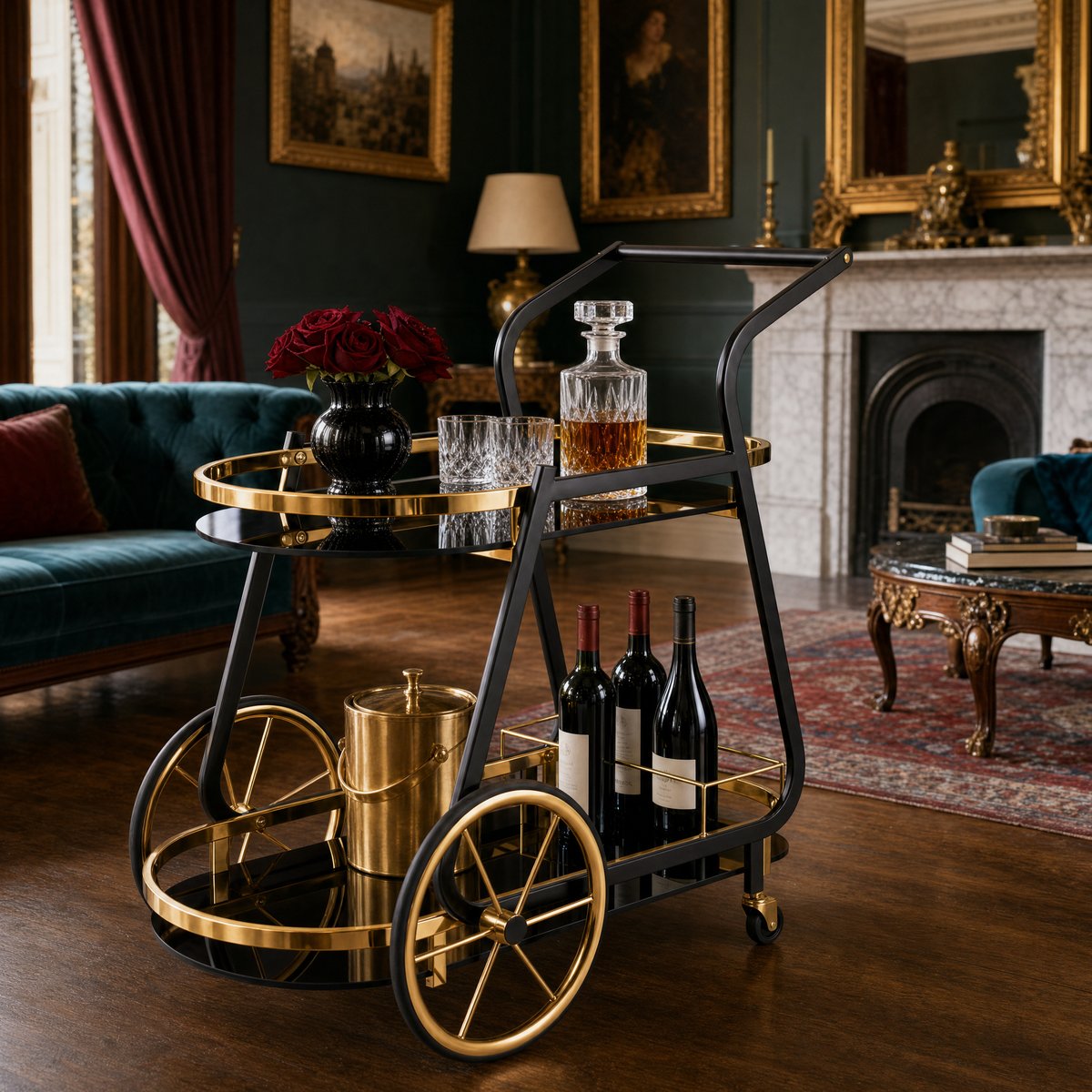 The Waldorf Art Deco Beverage Cart in a Melbourne Toorak home living room