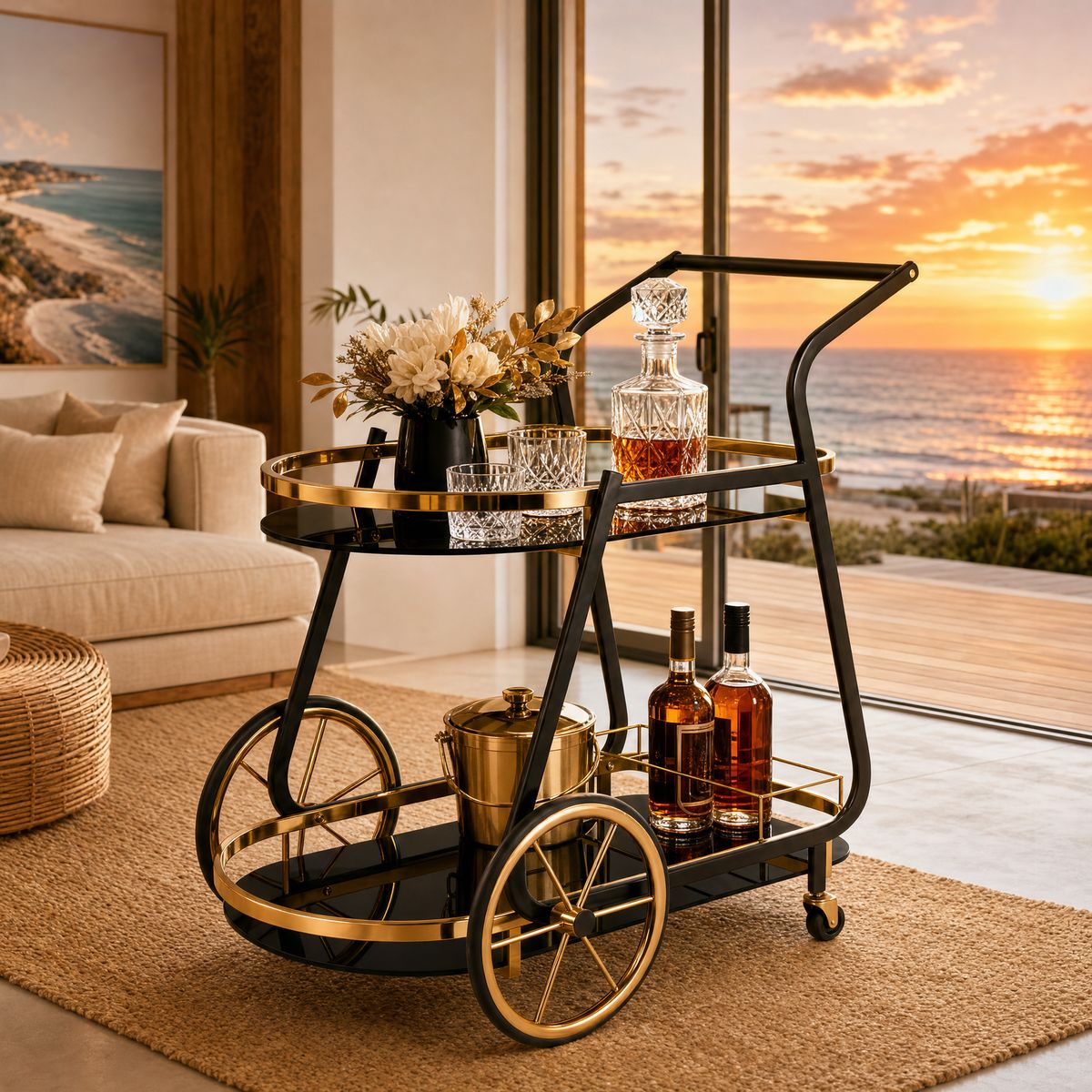 The Waldorf Art Deco Beverage Cart in a Perth coastal home